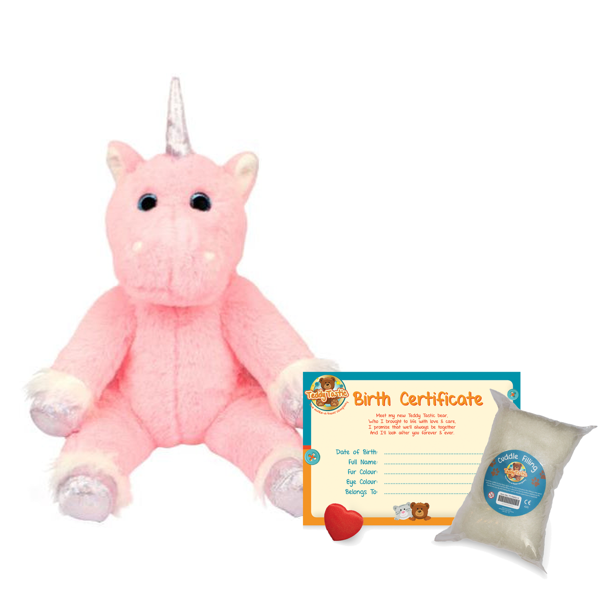 Peaches The Unicorn make-a-bear kit with birth certificate, wishing heart and cuddle filling